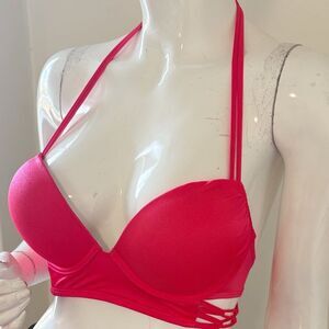 Victoria's Secret Vibrant Pink Halter Bikini Bra Top Separate w Side Cutouts